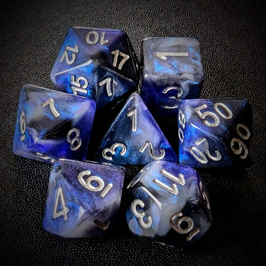 Glitter in Blue & Black Resin - 7pcs RPG Full Dice Set